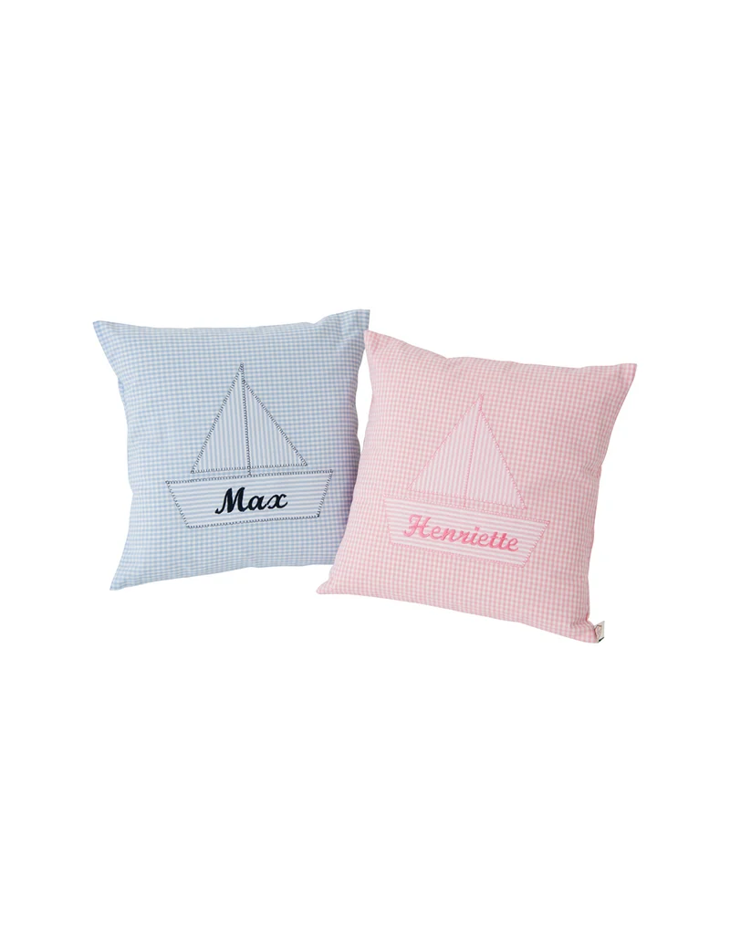 Kissen personalisiert VICHY rose - himbeer ⛵Segelboot