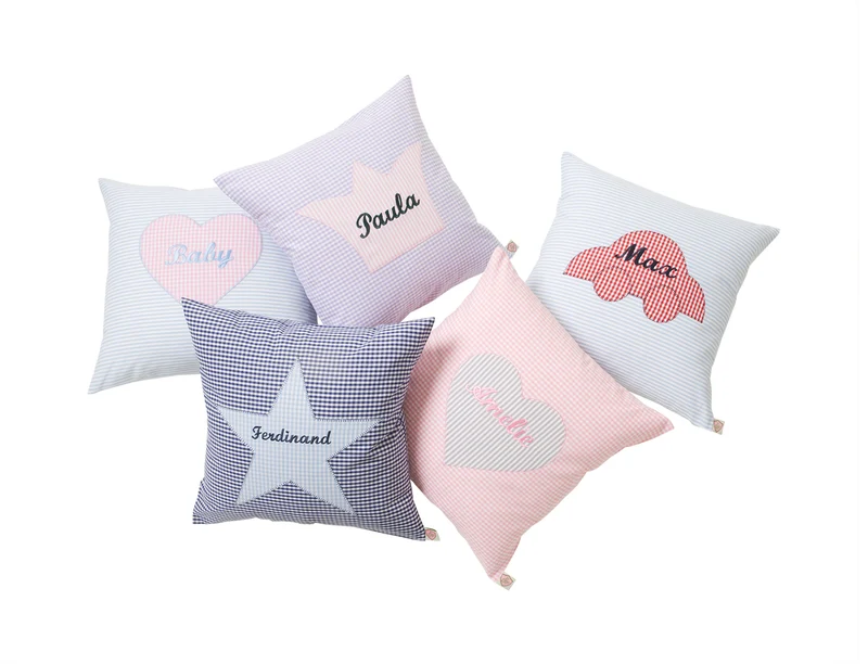 Kissen personalisiert VICHY hellblau - rose 💕Herz