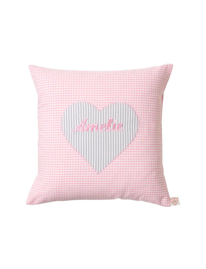 Kissen personalisiert VICHY rose - hellgrau 💕Herz