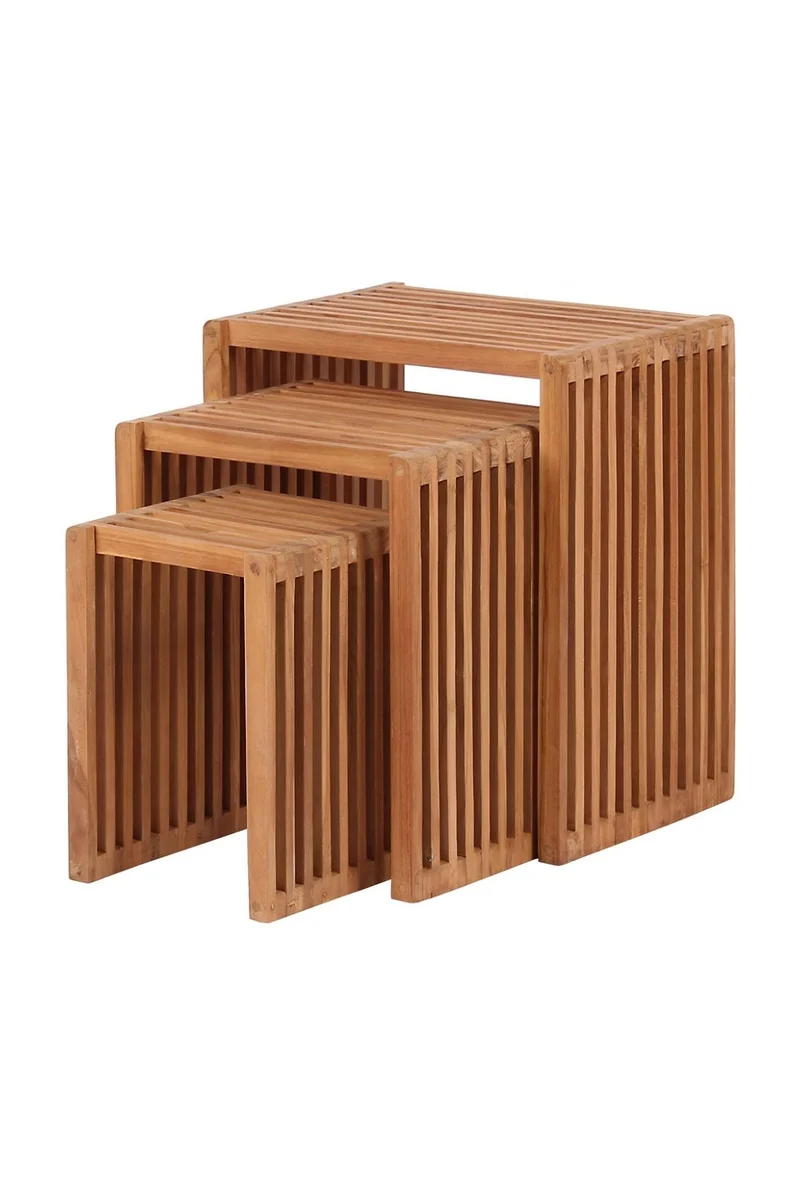 Teak Beistelltisch 3er-Set eckig