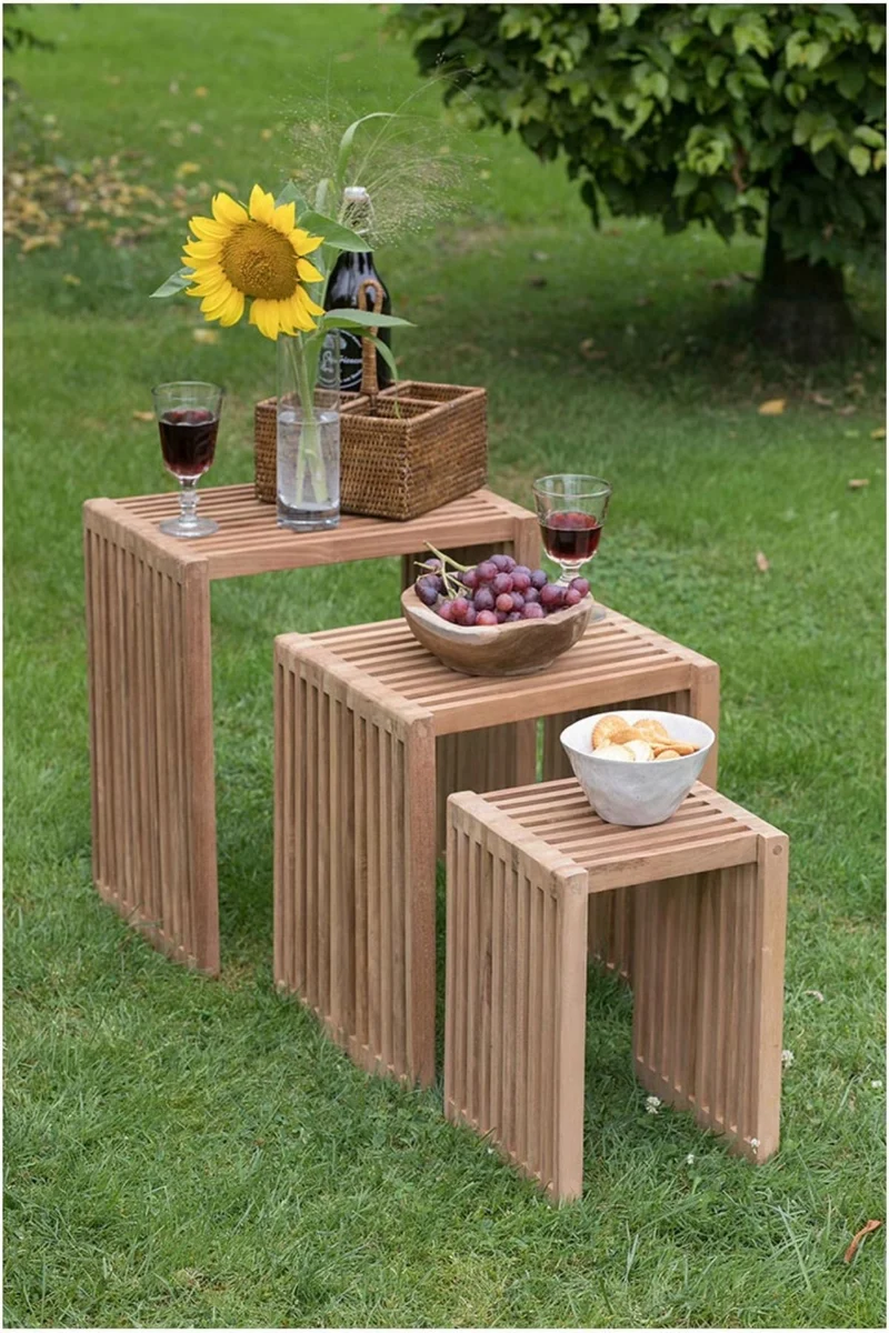 Teak Beistelltisch 3er-Set eckig