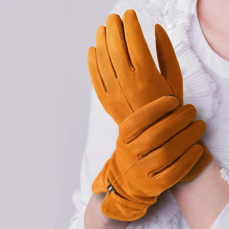 Ozero Damen Lederhandschuhe aus Hirschleder mit Kaschmir-Futter | Warme Winterhandschuhe mit Touchscreen-Funktion
