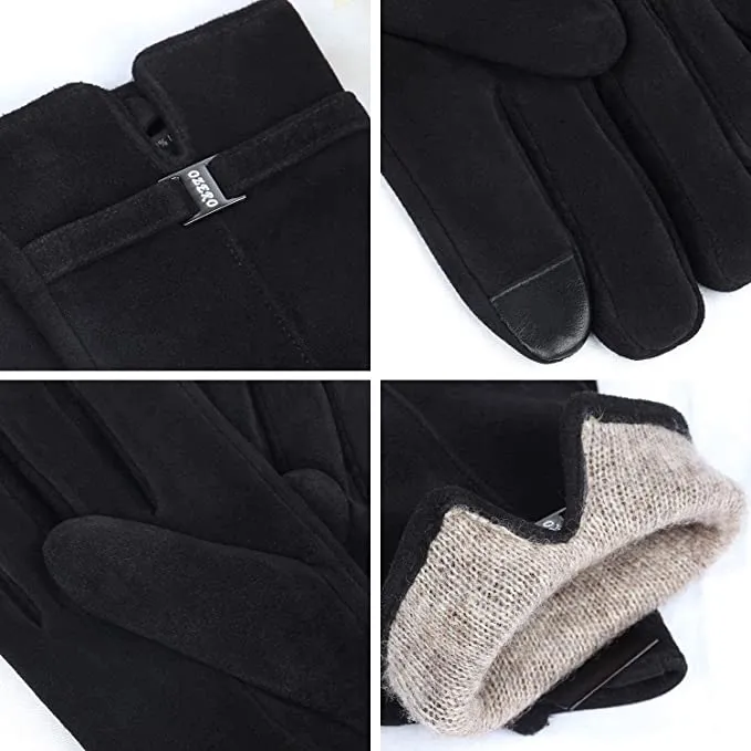 Ozero Damen Lederhandschuhe aus Hirschleder mit Kaschmir-Futter | Warme Winterhandschuhe mit Touchscreen-Funktion