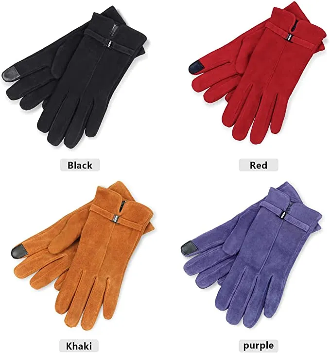 Ozero Damen Lederhandschuhe aus Hirschleder mit Kaschmir-Futter | Warme Winterhandschuhe mit Touchscreen-Funktion