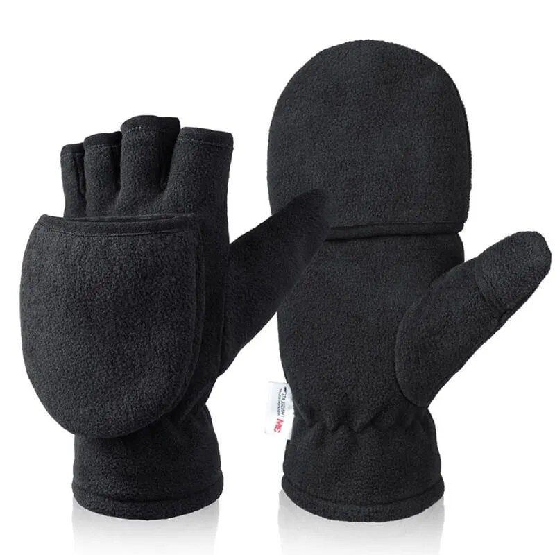 OZERO 2-in-1 Damen & Herren Strickhandschuhe aus Wolle | Fingerlose Klapphandschuhe & Fäustlinge