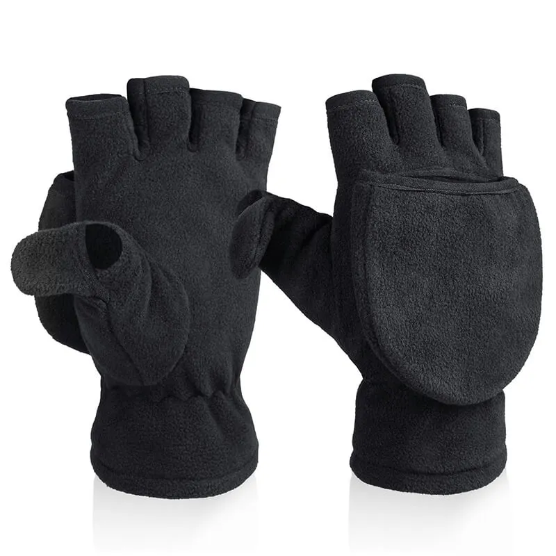 OZERO 2-in-1 Damen & Herren Strickhandschuhe aus Wolle | Fingerlose Klapphandschuhe & Fäustlinge