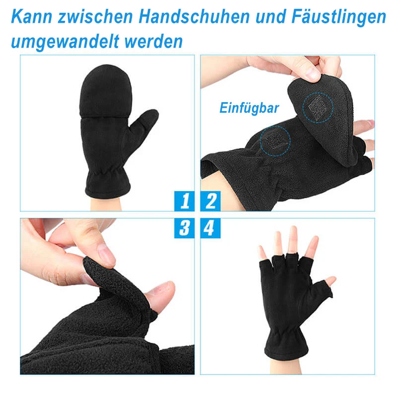 OZERO 2-in-1 Damen & Herren Strickhandschuhe aus Wolle | Fingerlose Klapphandschuhe & Fäustlinge
