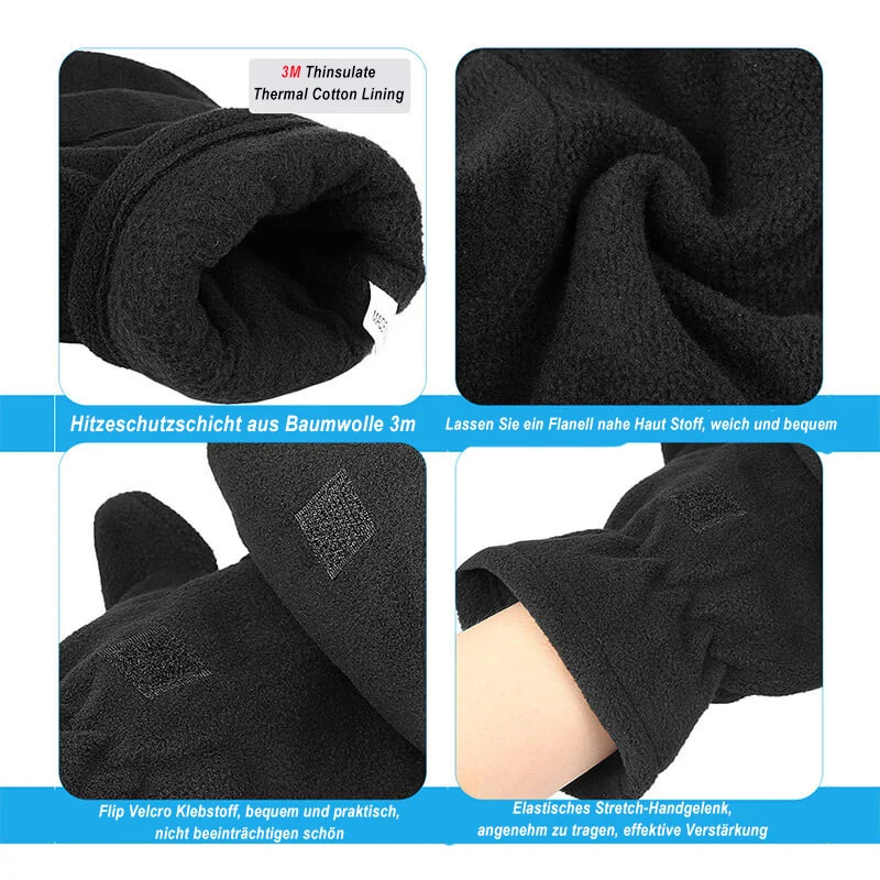 OZERO 2-in-1 Damen & Herren Strickhandschuhe aus Wolle | Fingerlose Klapphandschuhe & Fäustlinge