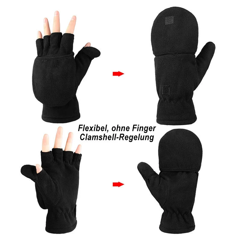 OZERO 2-in-1 Damen & Herren Strickhandschuhe aus Wolle | Fingerlose Klapphandschuhe & Fäustlinge