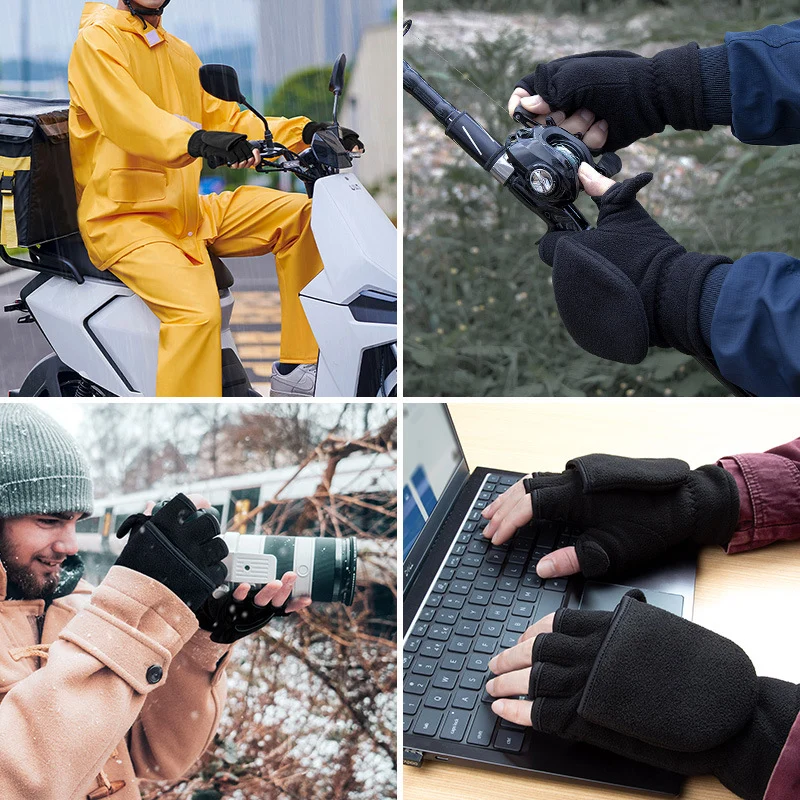 OZERO 2-in-1 Damen & Herren Strickhandschuhe aus Wolle | Fingerlose Klapphandschuhe & Fäustlinge