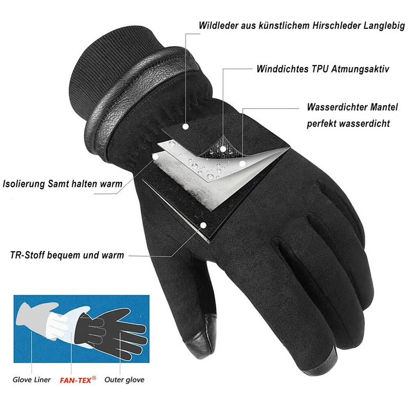 OZERO Winterhandschuhe Wildleder | Wasserdicht & Touchscreen