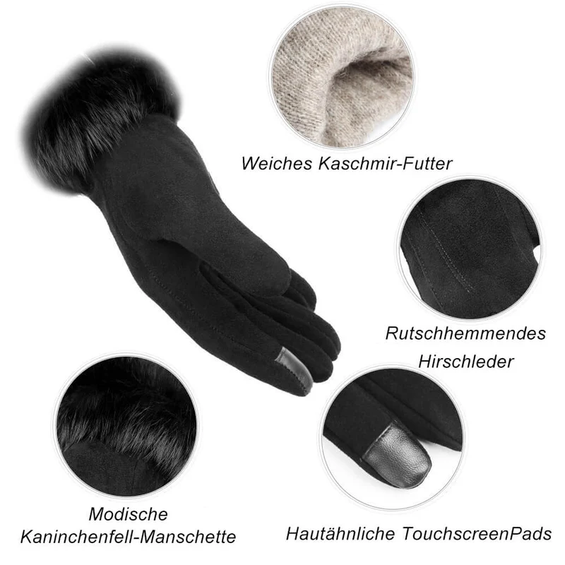 OZERO Elegante Damen Winterhandschuhe aus Hirschleder – Touchscreen & Wollfutter