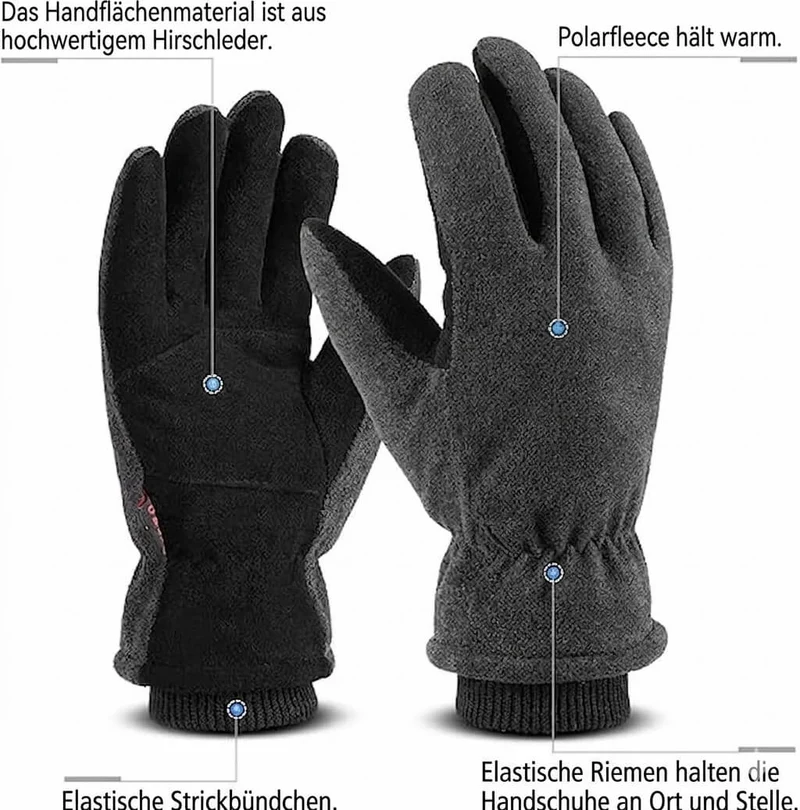 OZERO Herren & Damen Hirschleder Winterhandschuhe | Wasserdicht & Winddicht