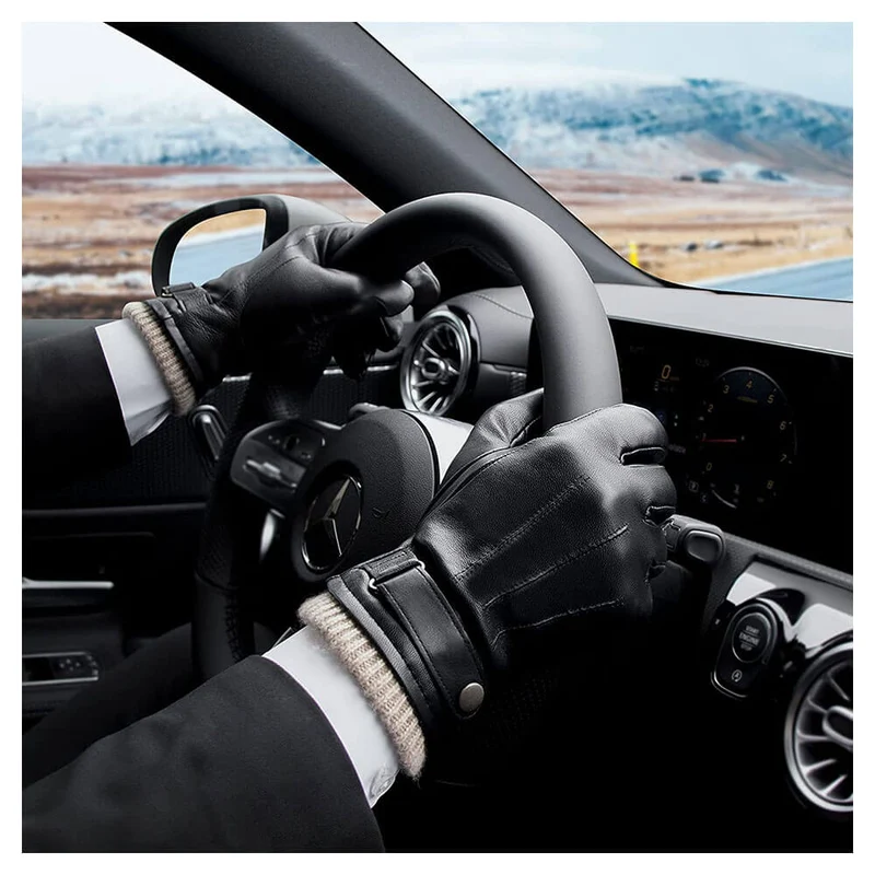 OZERO Herren Lederhandschuhe aus Nappaleder – Touchscreen-fähig & Kaschmir-Futter – Warme Winter-Autohandschuhe