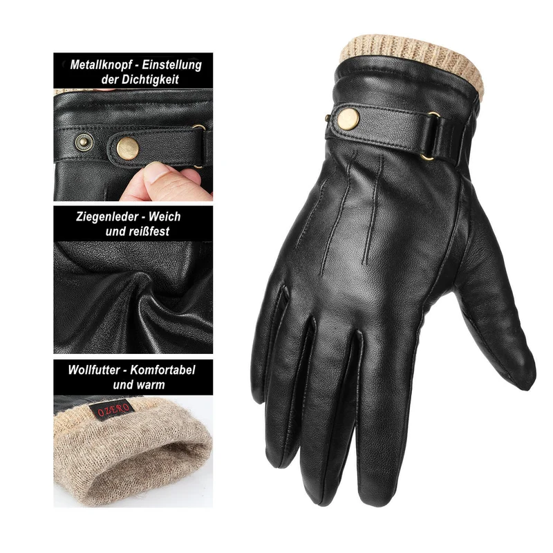 OZERO Herren Lederhandschuhe aus Nappaleder – Touchscreen-fähig & Kaschmir-Futter – Warme Winter-Autohandschuhe
