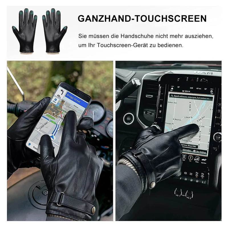 OZERO Herren Lederhandschuhe aus Nappaleder – Touchscreen-fähig & Kaschmir-Futter – Warme Winter-Autohandschuhe
