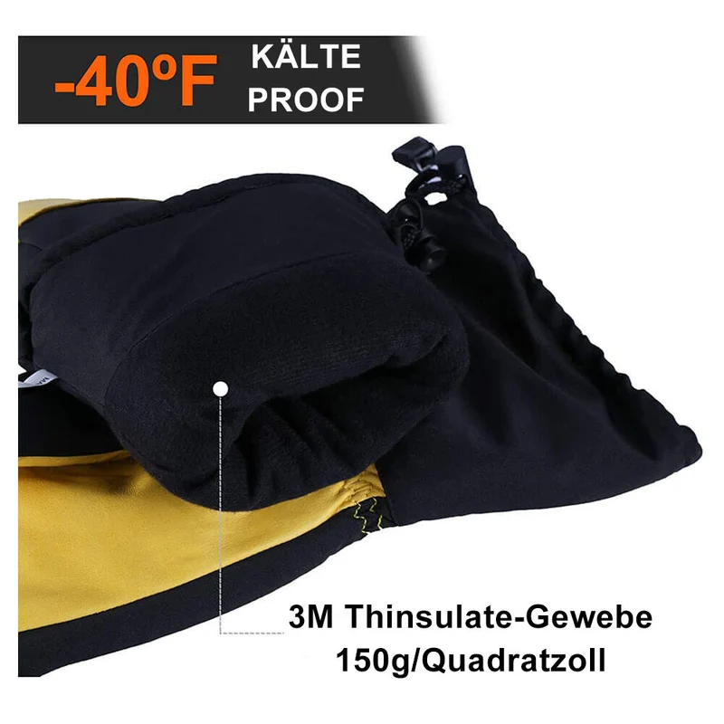 OZERO Leder Warme Fäustlinge | 3M Isolierte Thermo für Snowboard Fäustlinge