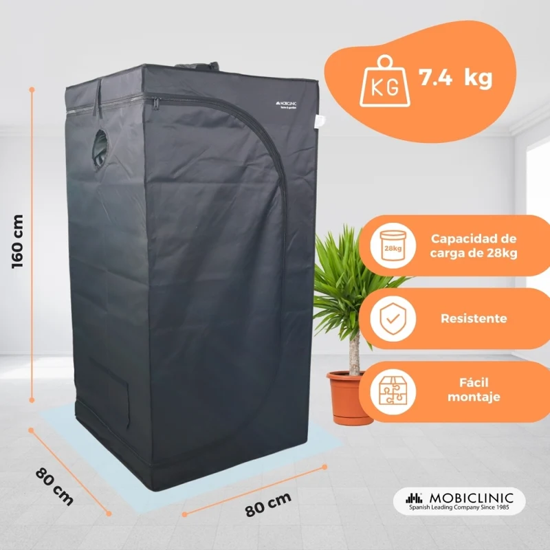 Growzelt | Wasserdicht | Schwarz | Nylon | Max. Belastung 28 kg | Abnehmbarer Boden | Haltestangen | Growbox | Mobiclinic
