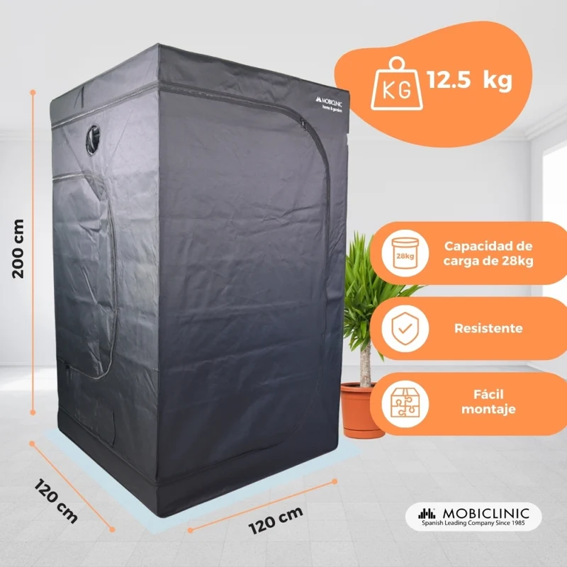 Growzelt | Wasserdicht | Schwarz | Nylon | Max. Belastung 28 kg | Abnehmbarer Boden | Haltestangen | Growbox | Mobiclinic