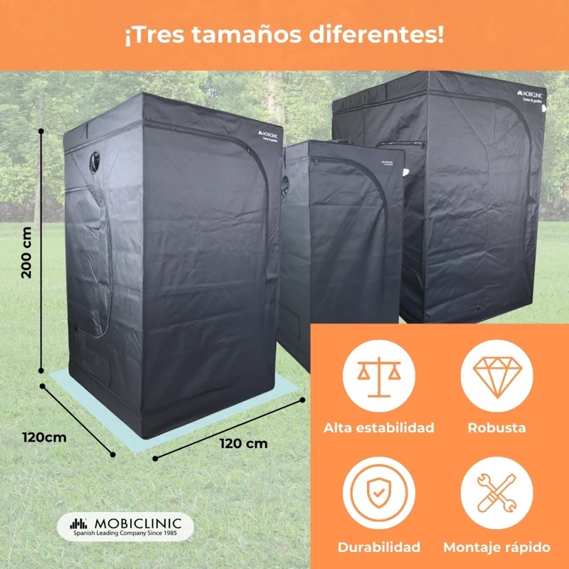 Growzelt | Wasserdicht | Schwarz | Nylon | Max. Belastung 28 kg | Abnehmbarer Boden | Haltestangen | Growbox | Mobiclinic