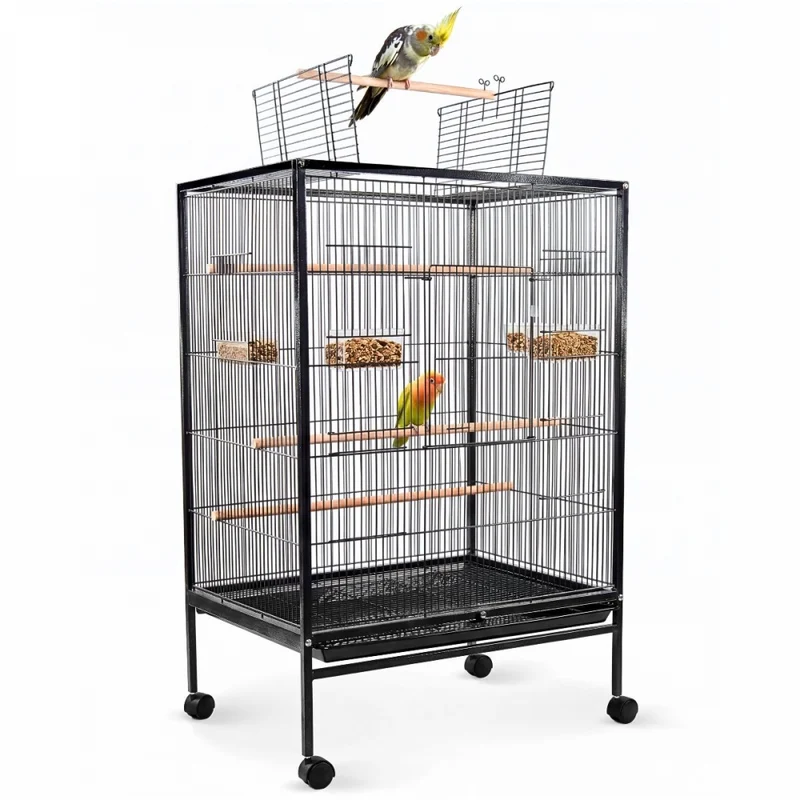 XL-Vogelkäfig | 95 x 43 x 61,5 cm | 8 Türen | Futter- und Wasserspender | Räder | Herausnehmbare Schale | Ninfa | Mobiclinic