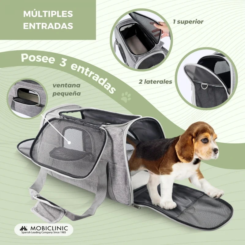 Tragetasche für Haustiere | Faltbar | 48x25x30 cm | Belüftung | Trolley-Band | Doppelgriff | Bronco | Mobiclinic