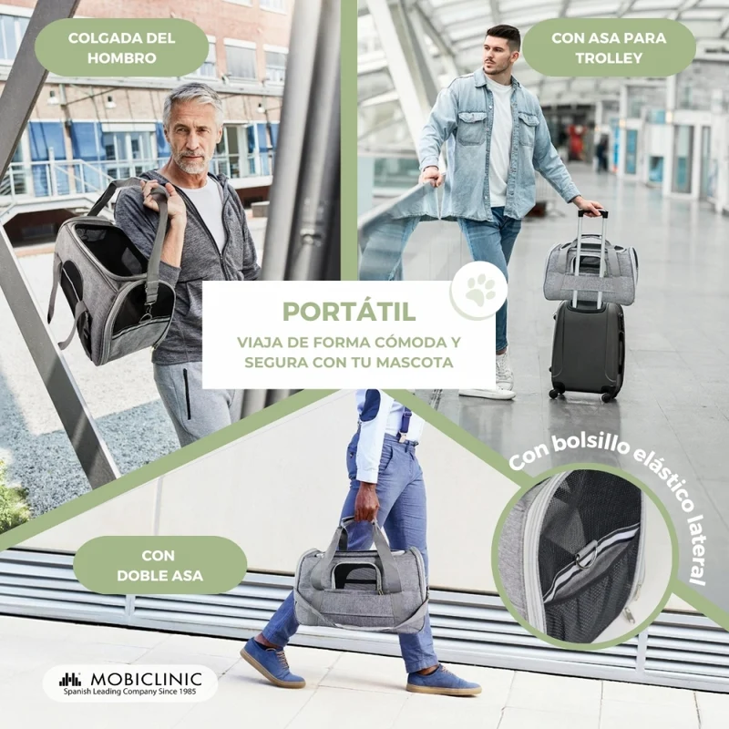 Tragetasche für Haustiere | Faltbar | 48x25x30 cm | Belüftung | Trolley-Band | Doppelgriff | Bronco | Mobiclinic