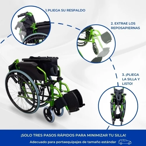 Paket Bolonia Plus | Faltrollstuhl | Grün | Aluminium | Anti-Dekubitus-Kissen | Viskoelastisch | Mobiclinic