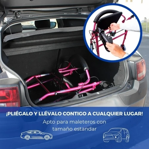 Paket Escorial Plus | Klappbarer Gehwagen | Rosa | Bremsen an Hebeln | Anti-Dekubitus-Kissen | Viskoelastisch | Mobiclinic