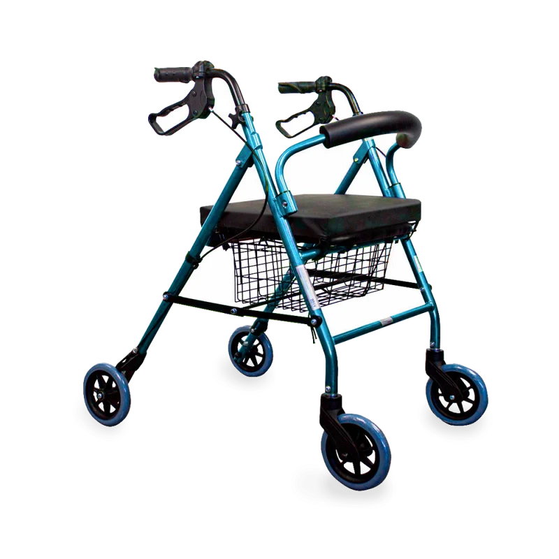 Paket Escorial Plus | Klappbarer Gehwagen | Blau | Bremsen an Hebeln | Anti-Dekubitus-Kissen | Viskoelastisch | Mobiclinic