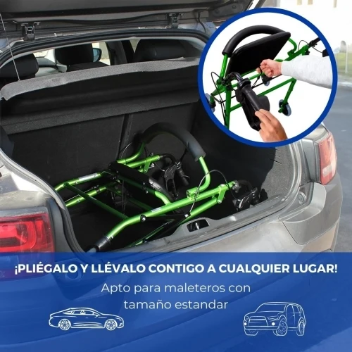 Paket Escorial Plus | Klappbarer Gehwagen | Grün | Bremsen an Hebeln | Anti-Dekubitus-Kissen | Viskoelastisch | Mobiclinic