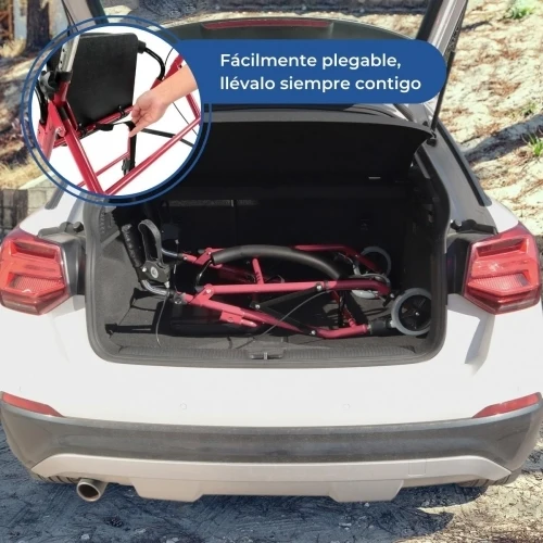 Paket Alhambra Plus | Aluminium-Gehhilfe | Bordeaux | Faltbar | Anti-Dekubitus-Kissen | Viskoelastisch | Mobiclinic