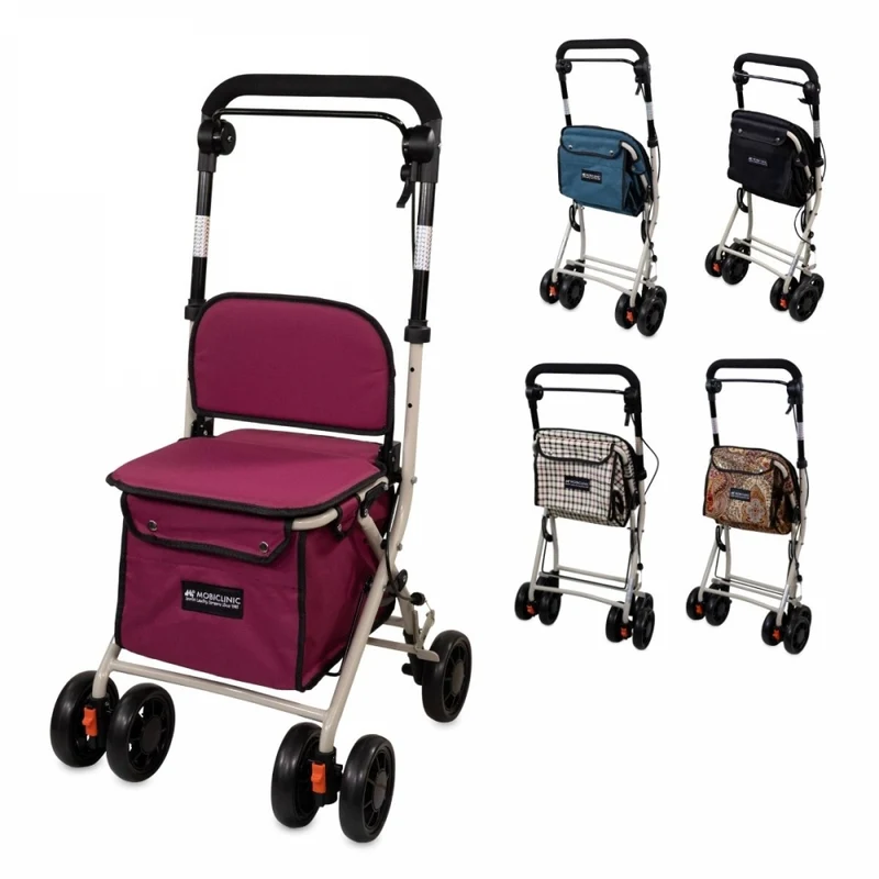 Einkaufswagen Gehwagen | 4 Räder | Bis 120 kg | Faltbar | Mit Tasche | Bremssystem | Fuchsia| Coliseum | Mobiclinic