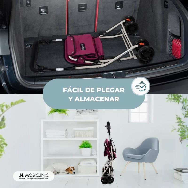 Einkaufswagen Gehwagen | 4 Räder | Bis 120 kg | Faltbar | Mit Tasche | Bremssystem | Fuchsia| Coliseum | Mobiclinic