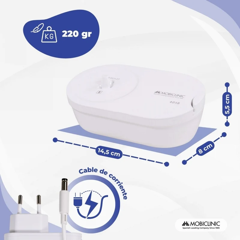 Druckluftvernebler | 2 Masken + Mundstück | Leise | USB | Tragbar und leicht | Nebumobi2 | Mobiclinic