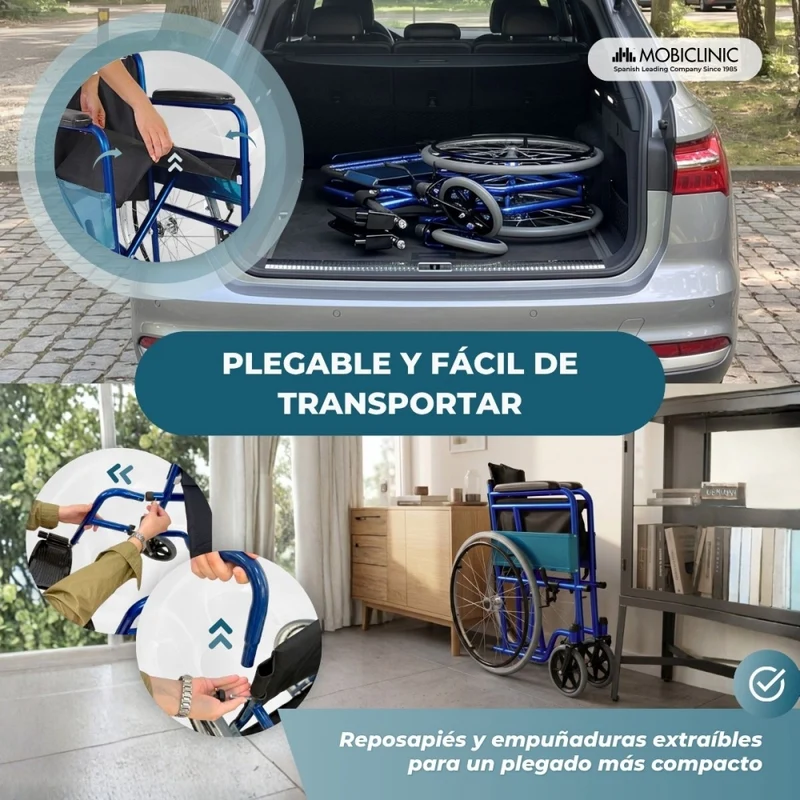 Rollstuhl faltbar | Große Räder | Leichtgewicht | Orthopädisch | Blau | Alcázar | Mobiclinic