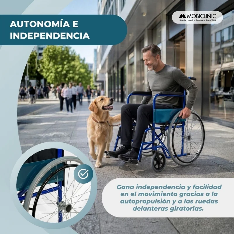 Rollstuhl faltbar | Große Räder | Leichtgewicht | Orthopädisch | Blau | Alcázar | Mobiclinic
