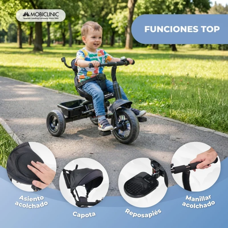3 in 1 Dreirad | Evolutiv | Verstellbar | Max 25 kg | 18 Monate bis 5 Jahre | Leichtgewicht | LULU Schwarz | Mobiclinic