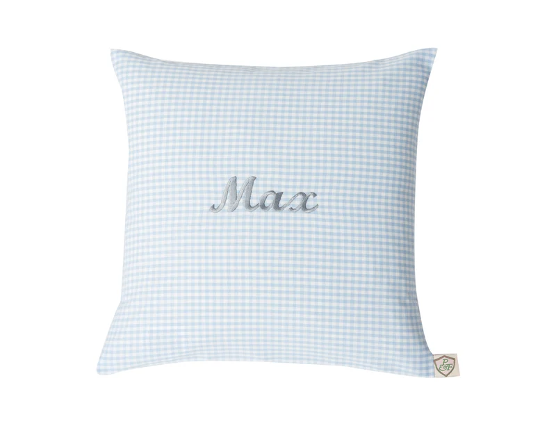 Kissen personalisiert VICHY KARO hellblau