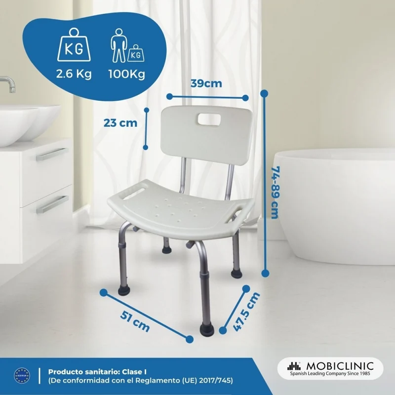 Badestuhl | Höhenverstellbar | Aluminium | Rückenlehne | Olivo | Mobiclinic