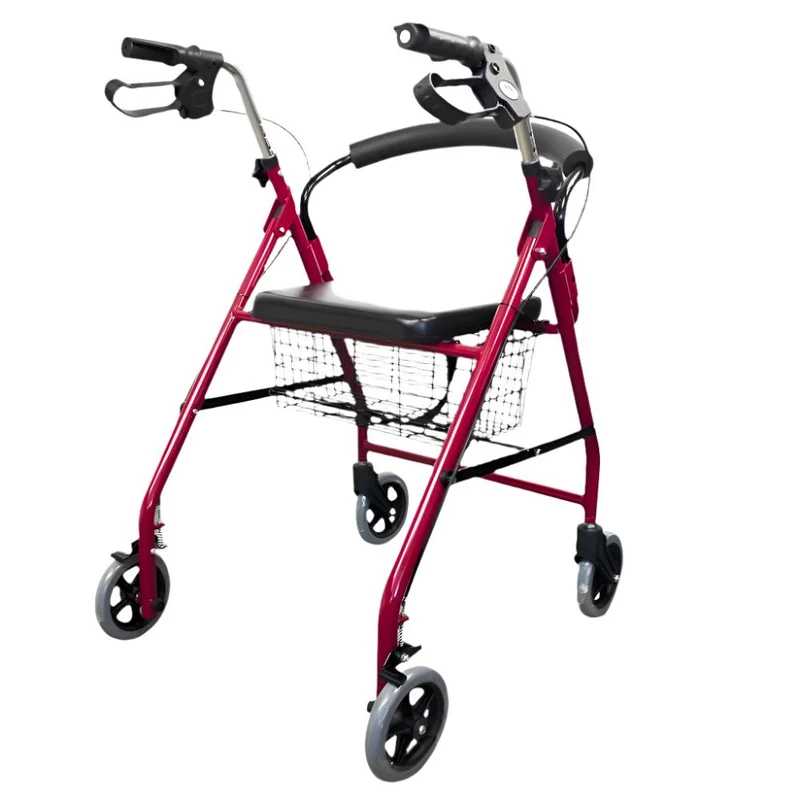 Rollator | Aluminium | Faltbar | Bremsgriffe | Sitz und Rückenlehne | Für Senioren | Bordeaux | Alhambra | Mobiclinic