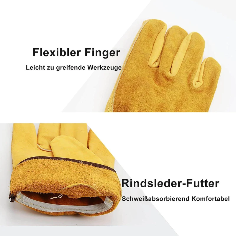 OZERO Arbeitshandschuhe aus echtem Rindsleder | Robuste Gartenhandschuhe & Montagehandschuhe