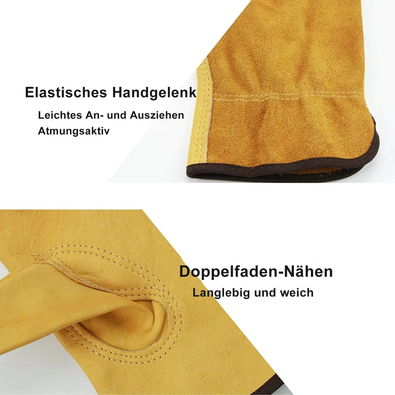 OZERO Arbeitshandschuhe aus echtem Rindsleder | Robuste Gartenhandschuhe & Montagehandschuhe