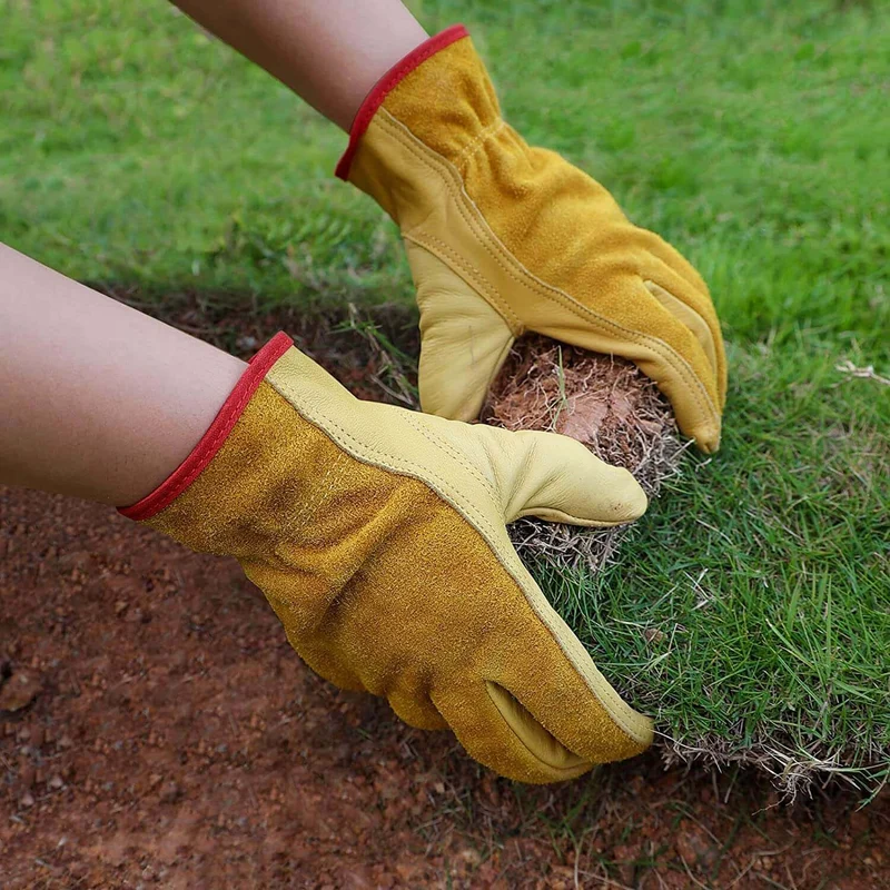 OZERO Arbeitshandschuhe aus echtem Rindsleder | Robuste Gartenhandschuhe & Montagehandschuhe