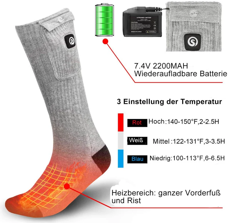 Savior Beheizbare Socken mit 7,4V Akku – Wiederaufladbare Heizsocken für Damen & Herren