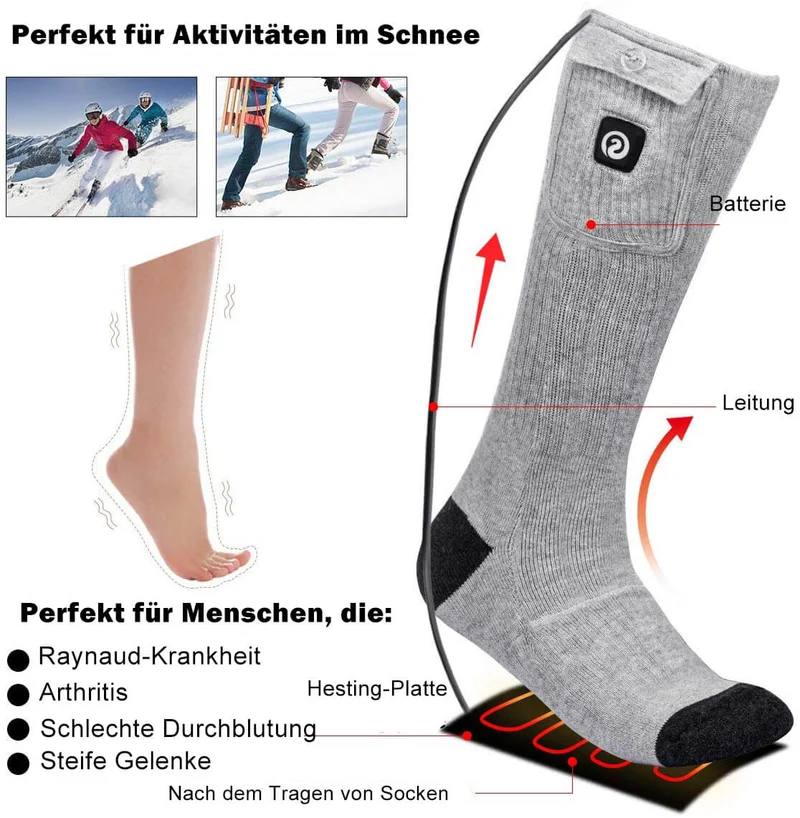 Savior Beheizbare Socken mit 7,4V Akku – Wiederaufladbare Heizsocken für Damen & Herren