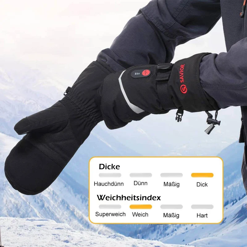 Savior Beheizte Fäustlinge - 7.4V Elektrisch Wiederaufladbar | Für Ski, Wandern & Outdoor