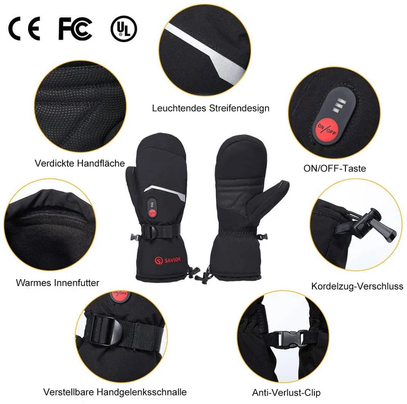 Savior Beheizte Fäustlinge - 7.4V Elektrisch Wiederaufladbar | Für Ski, Wandern & Outdoor
