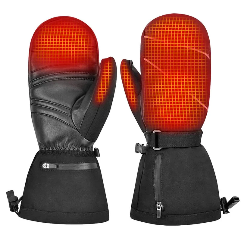 Keepwarming Premium Beheizbare Fäustlinge aus Leder – 7V Wiederaufladbare Ski-Handschuhe für maximale Wärme