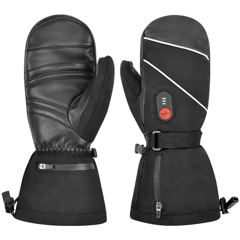 Keepwarming Premium Beheizbare Fäustlinge aus Leder – 7V Wiederaufladbare Ski-Handschuhe für maximale Wärme